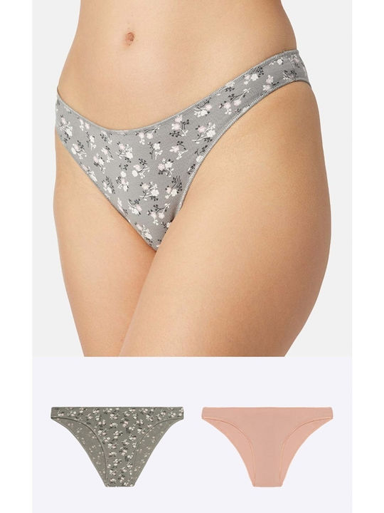 Minerva Baumwolle Damen Slip 2Pack Gray