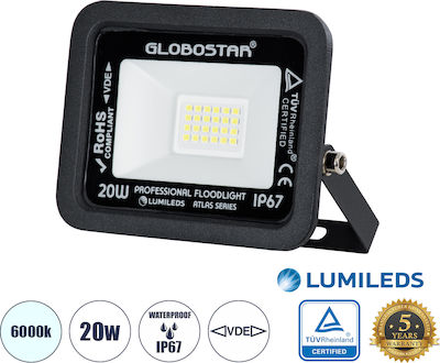 GloboStar Atlas Στεγανός Προβολέας LED 20W Ψυχρό Λευκό 6000K IP67