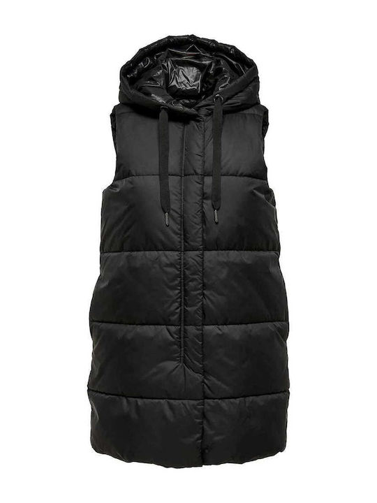 Only Women's Long Puffer Jacket for Spring or Autumn Black