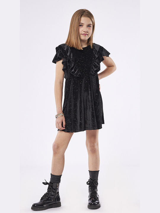 Εβίτα Παιδικό Φόρεμα Βελούδινο Κοντομάνικο Μαύρο