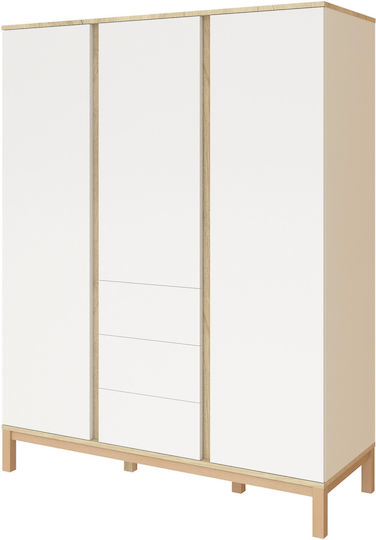 Three Door Wardrobe with 3 Drawers White- Oak 147x58x192cm