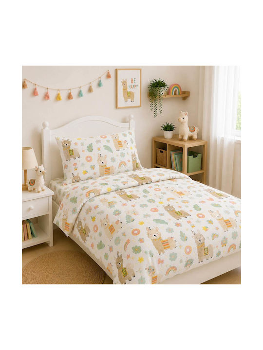 Astron Italy Lama Kids Duvet Cover Set Single with Pillowcase Cotton Multicolour 165x250cm