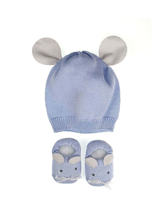 Story Loris Kids Beanie Set with Gloves Knitted Light Blue