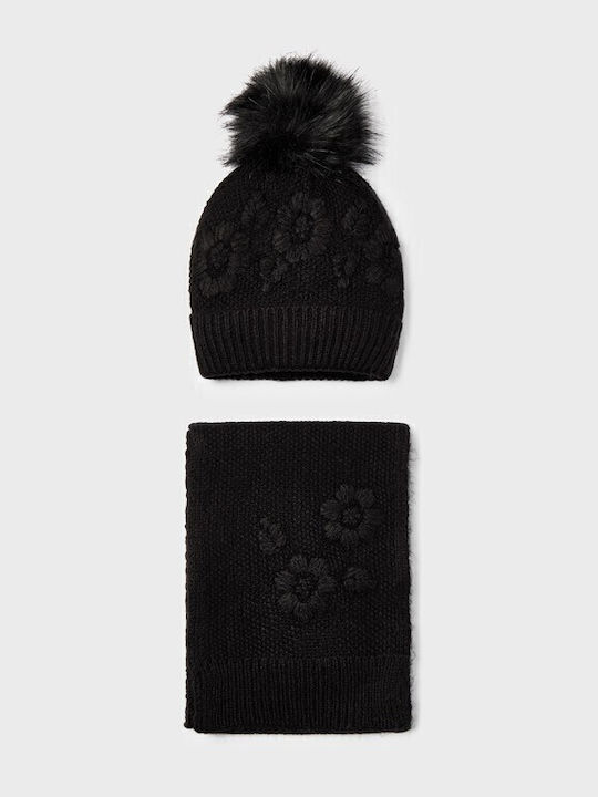 Mayoral Kids Beanie Set with Scarf Knitted Black