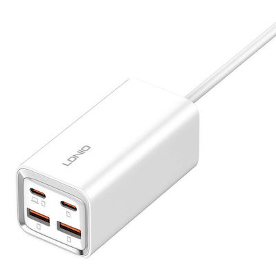 Ldnio Βάση Φόρτισης με 2 Θύρες USB-A και 2 Θύρες USB-C 65W Power Delivery / Quick Charge 4+ σε Λευκό χρώμα (A4610C)