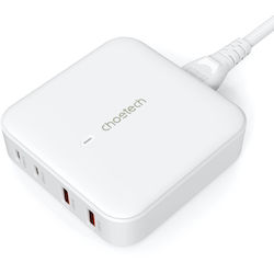 Choetech Ladegerät ohne Kabel GaN mit 2 USB-A Anschlüsse und 2 USB-C Anschlüsse 100W Schnellaufladung 3.0 Schwarzs (PD8008)