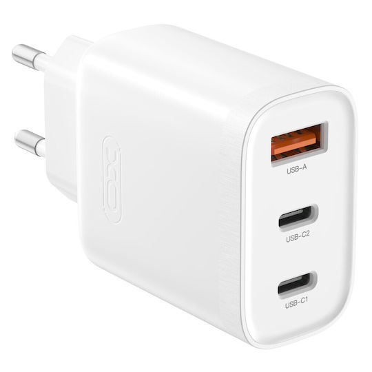 XO Φορτιστής Χωρίς Καλώδιο με Θύρα USB-A και 2 Θύρες USB-C 45W Power Delivery / Quick Charge 3.0 Λευκός (L117)