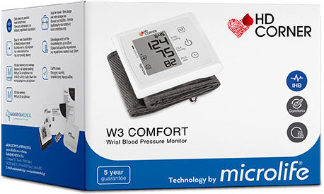 Microlife HD Corner BP W3 Comfort Electronic Wrist Blood Pressure Monitor with Arrhythmia Detection