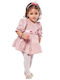 Evita Children's Dress Long Sleeve Velvet Set with Accessories Pink