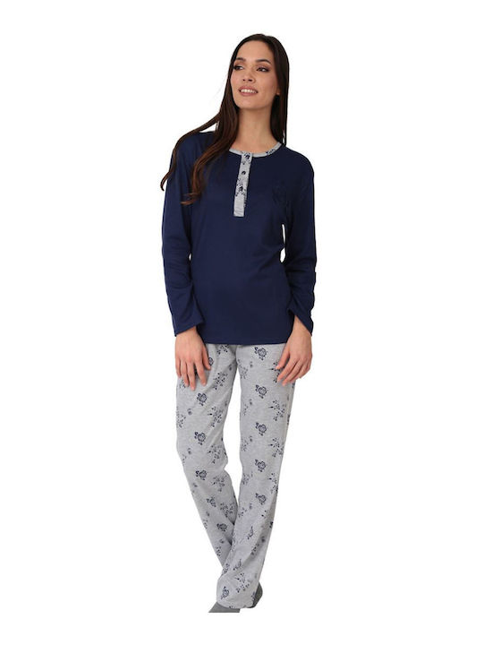 Lydia Creations Winter Women's Pyjama Set Navy Blue