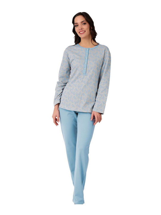 Lydia Creations Winter Damen Pyjama-Set Hellblau