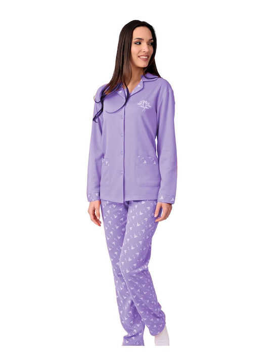 Lydia Creations Winter Damen Pyjama-Set Lila