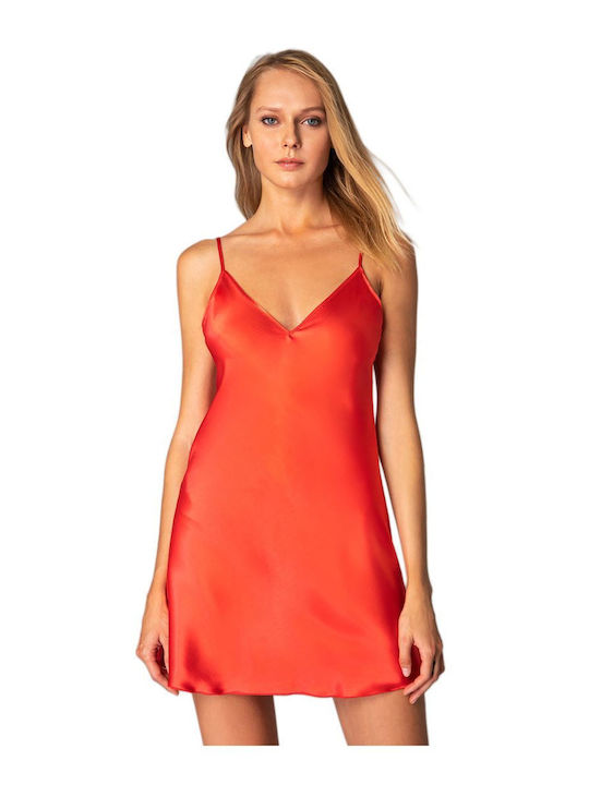 FMS Summer Satin Women's Nightdress with String Red