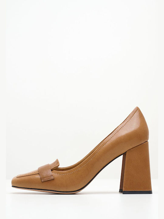 Mortoglou Leather Tabac Brown Heels