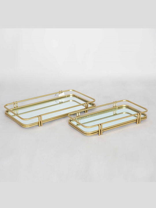 Etoile Metallic Rectangular Decorative Tray with Mirror 2pcs