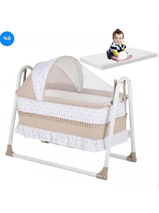 Bebegen Cradle with Mattress and Wheels Beige