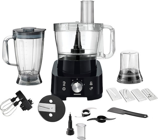 Heinner Multifunctional Food Processor 1000W with Pot 3.5lt and Jug Blender Black
