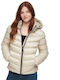 Superdry Women's Short Puffer Jacket for Winter with Hood Beige