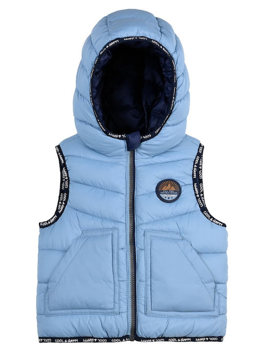 Kids Quilted Sleeveless Short Double Sided Hooded Blue