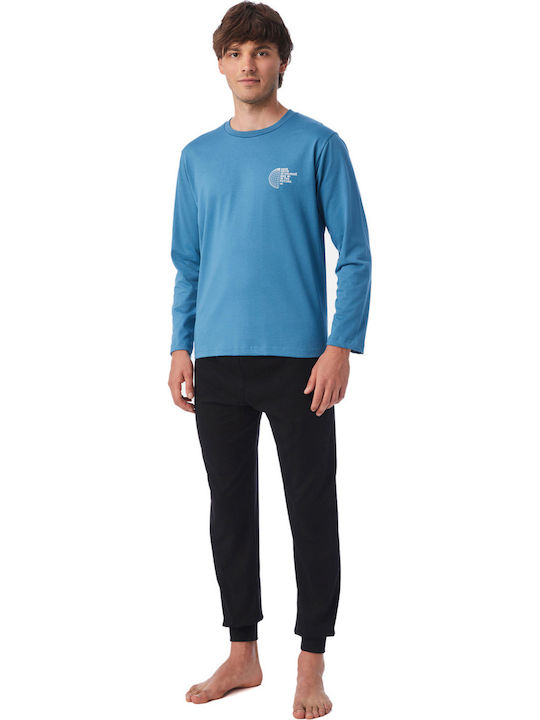 Minerva Men's Winter Pajamas Set Blue Steel