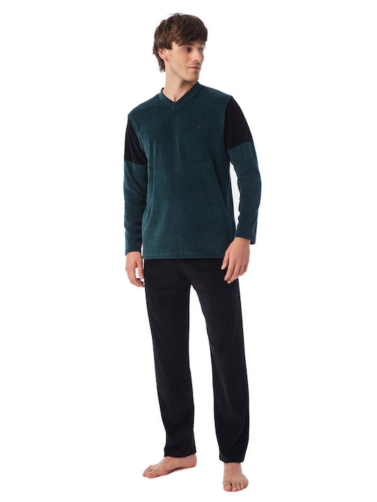 Minerva Men's Winter Velvet Pajamas Set Green