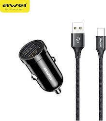 Awei C-826T Handy-Autoladegerät mit 2xUSB-A und 1xType-C Anschlüssen und Kabeltyp Type-C Awei C-826T Handy-Autoladegerät mit 2xUSB-A und 1xType-C Anschlüssen und Kabeltyp Type-C