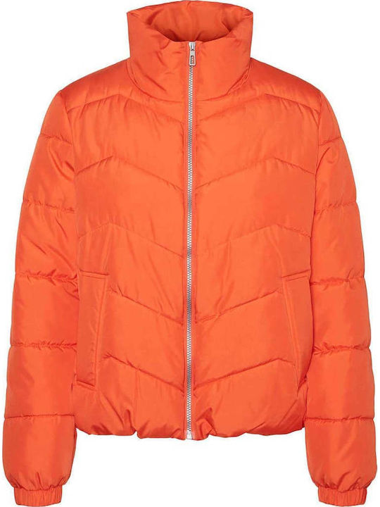 Vero Moda Women's Short Puffer Jacket for Spring or Autumn Orange