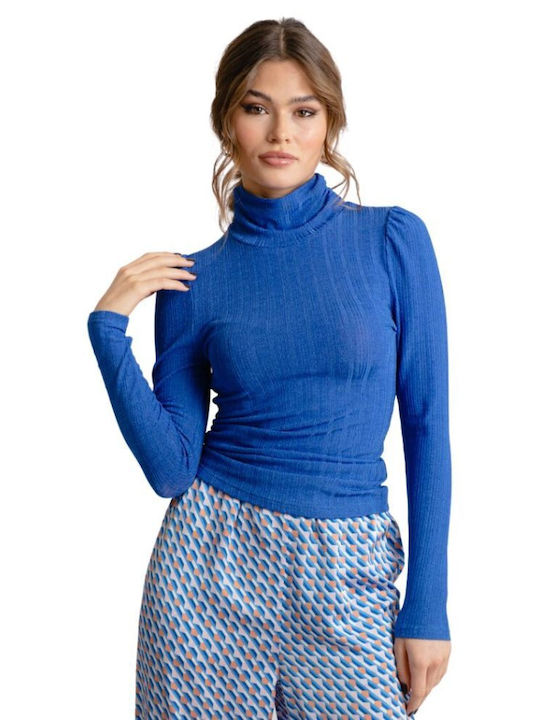 Rut & Circle Women's Blouse Long Sleeve Turtleneck Blue