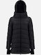 Women's Long Puffer Jacket Waterproof for Winter with Hood Black