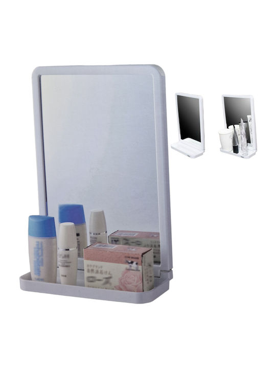 Rechteckiger Badezimmerspiegel aus Kunststoff mit Regal 20x30cm Weiß