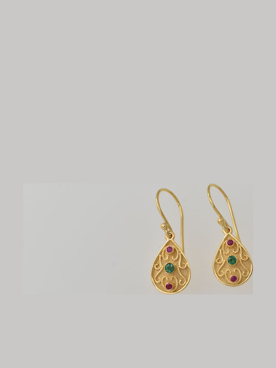 Damaskos Ohrringe aus Gold 18K mit Steinen