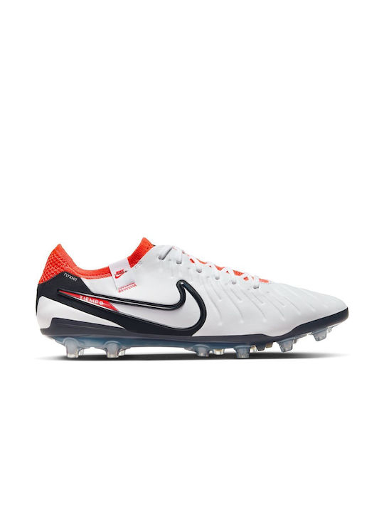 Nike Legend 10 Elite Low Football Shoes AG-Pro with Cleats White / Bright Crimson / Black