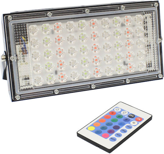Super Slim Waterproof LED Floodlight 50W RGB with Remote Control IP66