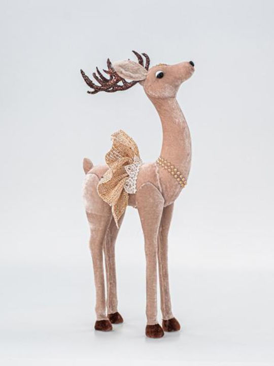 Eurolamp Weihnachtliche Stoff Figur Hirsche Rosa Höhe 44cm