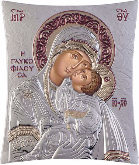 Slevori Saint Icon Virgin Mary Holding The Infant Silver 4.3x5.4cm