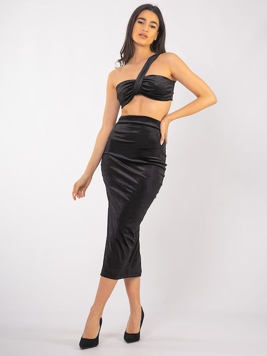 The Lady Set with Midi Skirt in Black color