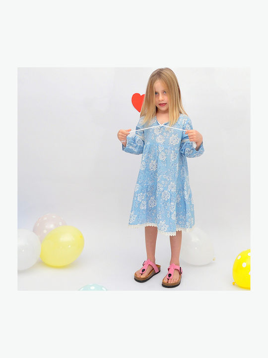 Children's Dress Long Sleeve Floral Light Blue