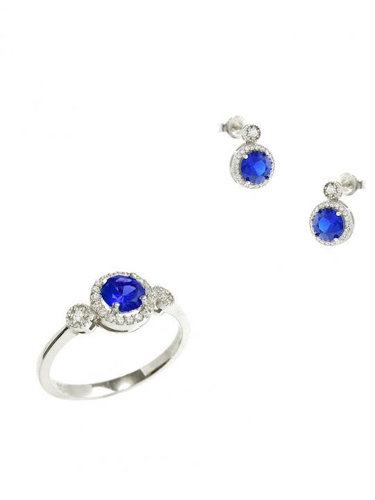 Art d or White Gold Set Ring & Earrings with Stones 14K