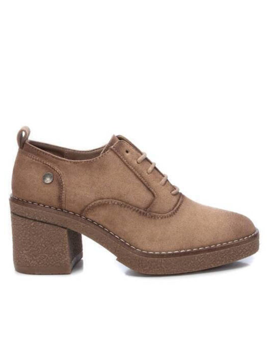 Suede Γυναικεία Μποτάκια Oxfords με Μεσαίο Τακούνι Taupe