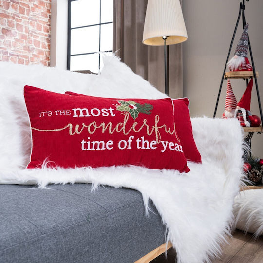 Teoran Christmas Decorative Pillow Rectangular Red 35x60cm