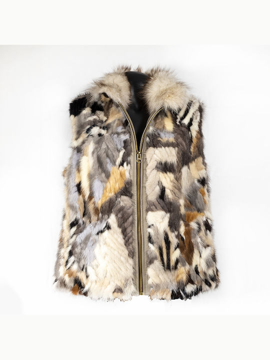 Ageridis Leather Women's Sleeveless Short Fur Multicolour
