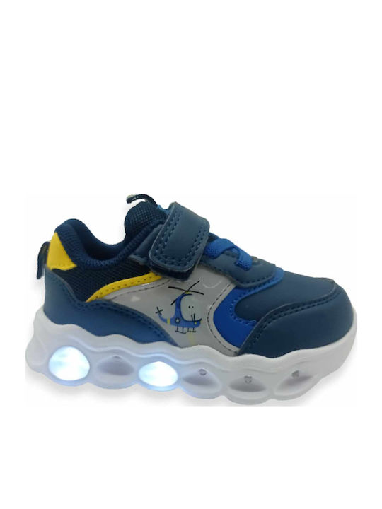 Παιδικά Sneakers με Σκρατς & Φωτάκια Μπλε