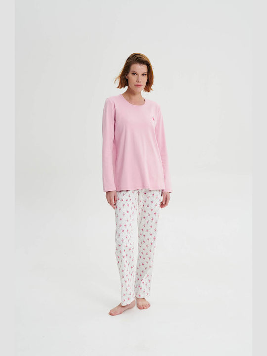 Vamp Winter Women's Pyjama Set Cotton Pink