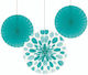 Creative Converting Paper Hanging Ornament for Party in Turquoise Color 3 Pieces