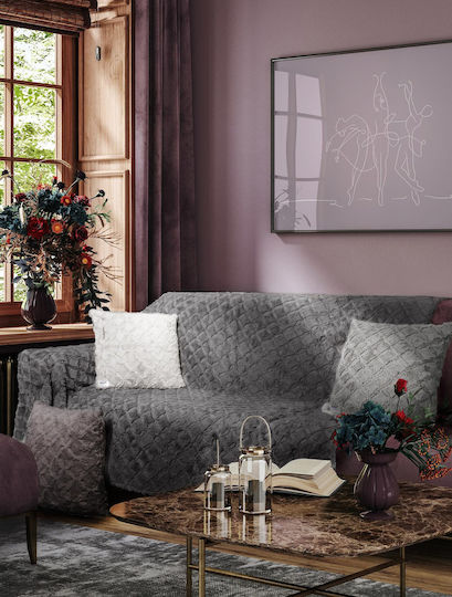 Madi Oblong Ριχτάρι Πολυθρόνας Γούνινο 180x180εκ. Grey 2982-01