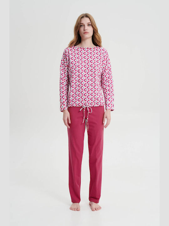 Vamp Winter Women's Pyjama Set Cotton Pink