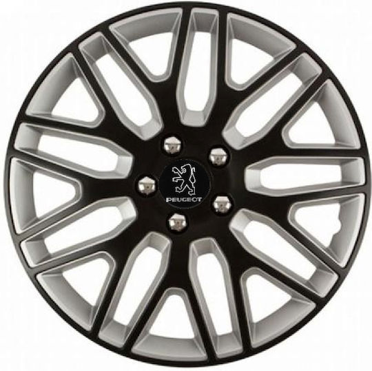 Versaco Car Hubcap Set Dakar Nc with Peugeot Emblem 14" 4pcs Black