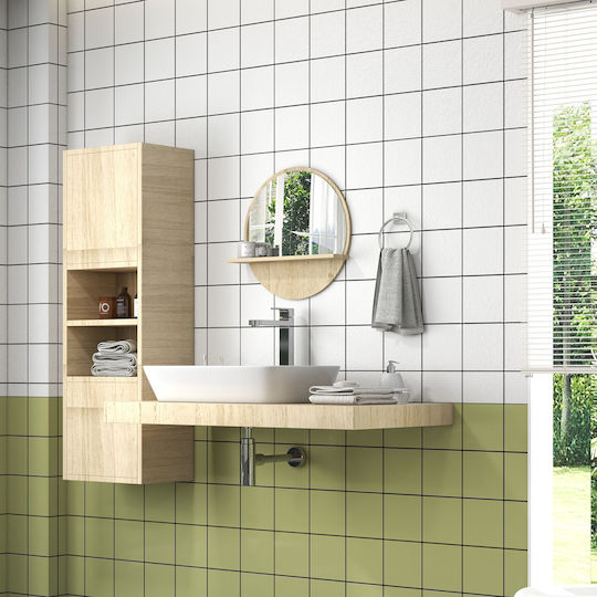 Kleankin Round Bathroom Mirror from Chipboard with Shelf 45x45cm Brown