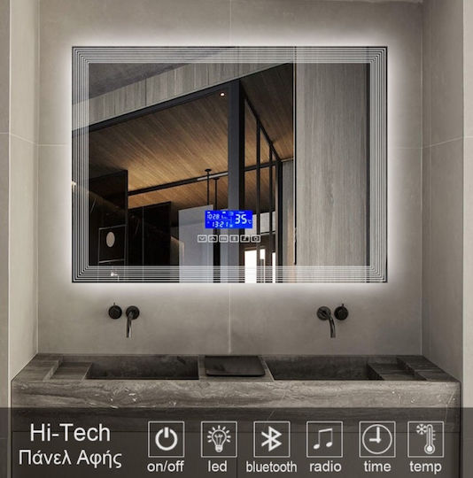RADIO 60x90 Правоъгълен Огледало За Баня LED Touch с Bluetooth 90x60см