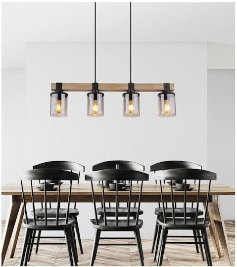 Globo Lighting Pendant Light Brown Rail for 4 Bulbs E27 73x10x133cm